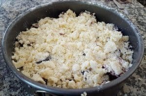 bolo alemão de streusel de ameixa