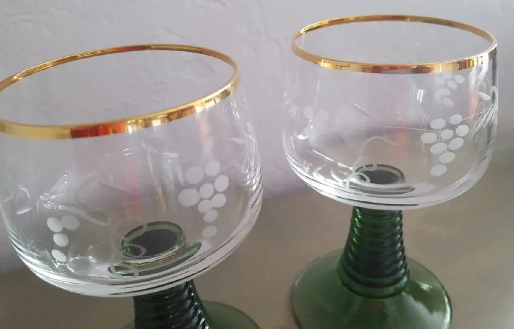 Wine Glasses Green Ribbed Stem - Nurnberg Germany