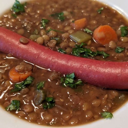 German Lentil Soup with Würstchen (German Frankfurters)